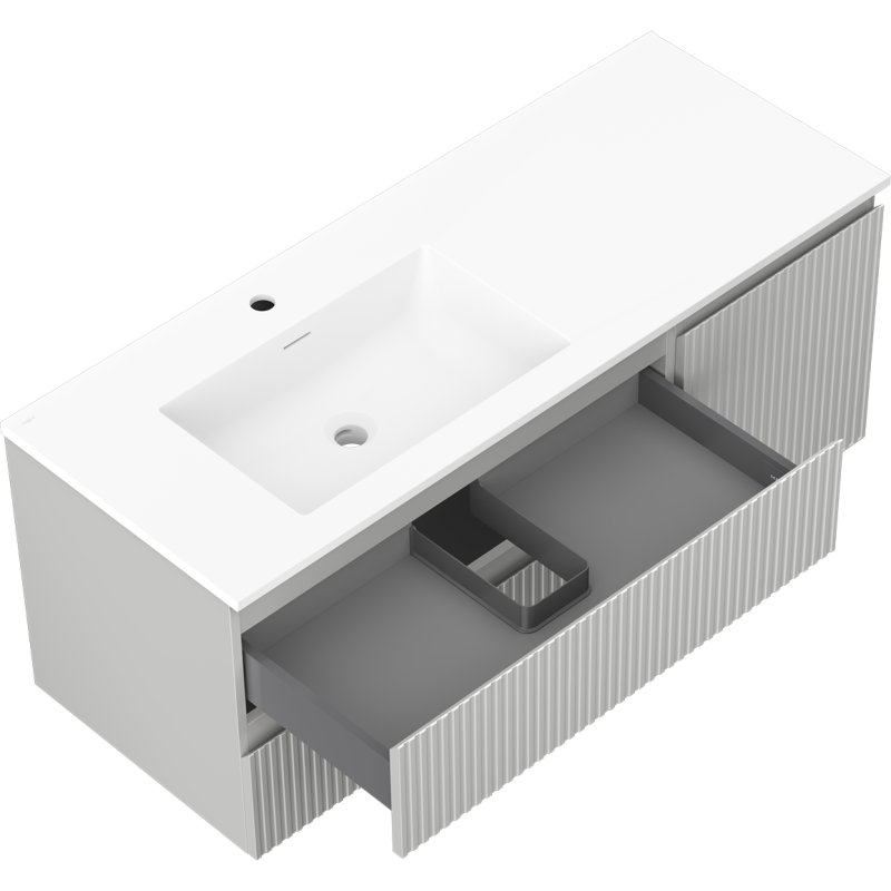 Mexen Rivel koupelnová skříňka 120 cm s umyvadlem Otis levá, 2S, 1D, rýhovaná, šedá mat/bílá mat - 91A23-12047-3-BBFFF62-W18L01