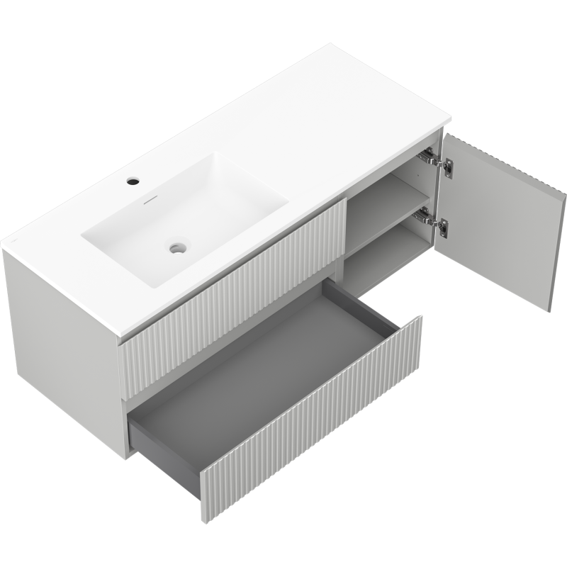 Mexen Rivel koupelnová skříňka 120 cm s umyvadlem Otis levá, 2S, 1D, rýhovaná, šedá mat/bílá mat - 91A23-12047-3-BBFFF62-W18L01