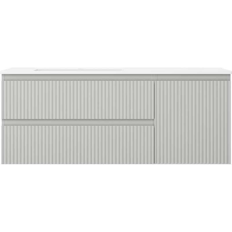 Mexen Rivel koupelnová skříňka 120 cm s umyvadlem Otis levá, 2S, 1D, rýhovaná, šedá mat/bílá mat - 91A23-12047-3-BBFFF62-W18L01