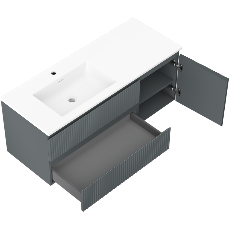 Mexen Rivel koupelnová skříňka 120 cm s umyvadlem Otis levá, 2S, 1D, rýhovaný, grafit/bílá mat - 91A23-12047-3-BBFFF66-W18L01