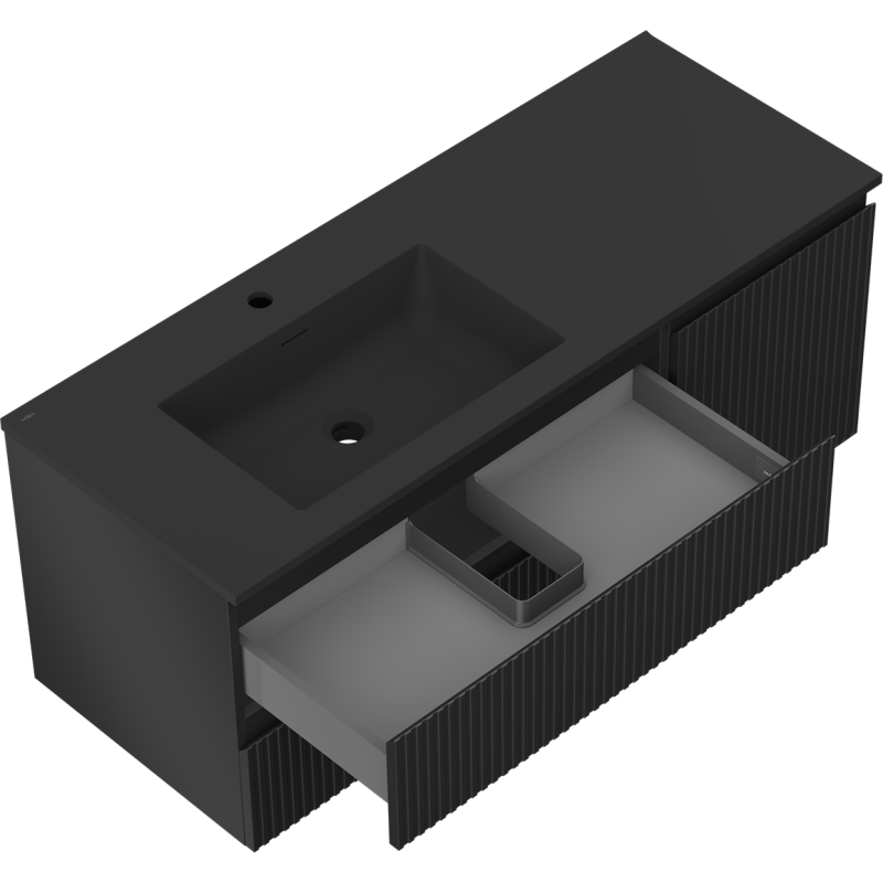 Mexen Rivel koupelnová skříňka 120 cm s umyvadlem Otis levým, 2S, 1D, drážkovaná, černá mat - 91A23-12047-3-BBFFF71-W18L71