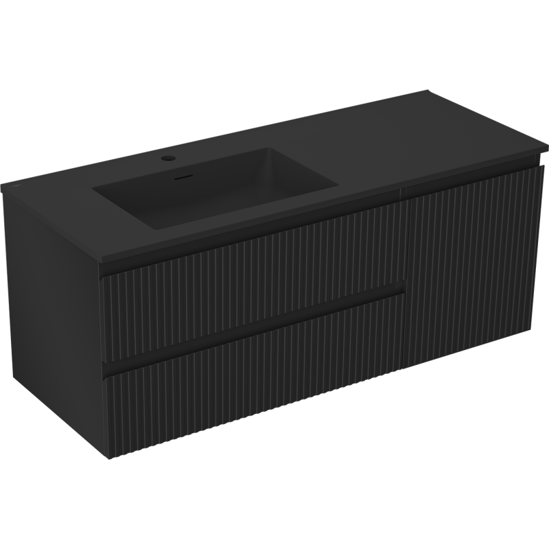 Mexen Rivel koupelnová skříňka 120 cm s umyvadlem Otis levým, 2S, 1D, drážkovaná, černá mat - 91A23-12047-3-BBFFF71-W18L71