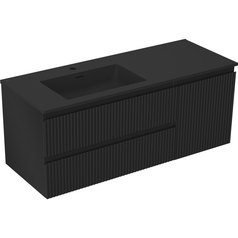 Mexen Rivel koupelnová skříňka 120 cm s umyvadlem Otis vlevo, 2S, 1D, rýhovaná, černá mat - 91A23-12047-3-BBFFF71-W18L71