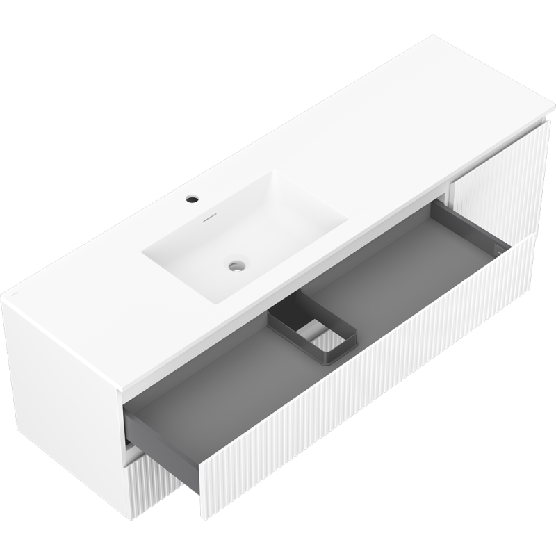 Mexen Rivel koupelnová skříňka 160 cm s umyvadlem Otis levým, 2S, 1D, drážkovaná, bílá mat - 91A23-16047-3-BBFFF01-W18L01