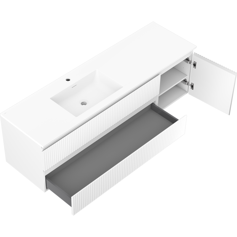 Mexen Rivel koupelnová skříňka 160 cm s umyvadlem Otis levým, 2S, 1D, drážkovaná, bílá mat - 91A23-16047-3-BBFFF01-W18L01
