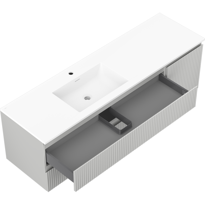 Mexen Rivel koupelnová skříňka 160 cm s umyvadlem Otis vlevo, 2S, 1D, drážkovaná, šedá matná/bílá matná