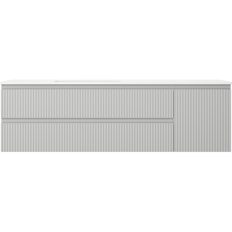 Mexen Rivel koupelnová skříňka 160 cm s umyvadlem Otis vlevo, 2S, 1D, drážkovaná, šedá matná/bílá matná