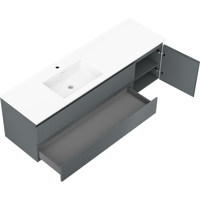 Mexen Rivel koupelnová skříňka 160 cm s umyvadlem Otis levá, 2S, 1D, drážkovaná, grafit/bílá mat - 91A23-16047-3-BBFFF66-W18L01