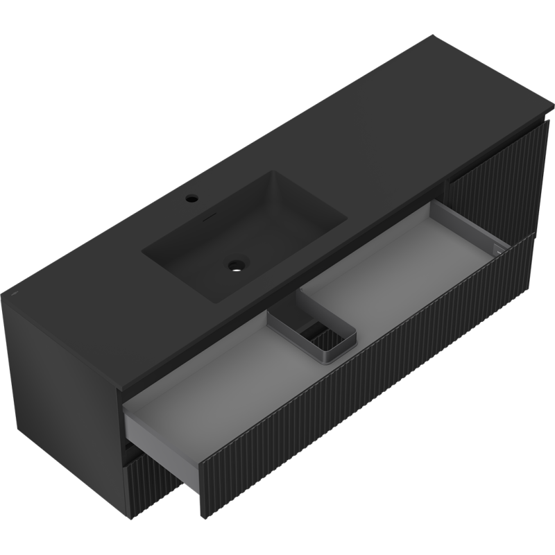 Mexen Rivel koupelnová skříňka 160 cm s umyvadlem Otis vlevo, 2S, 1D, rýhovaná, černá mat - 91A23-16047-3-BBFFF71-W18L71