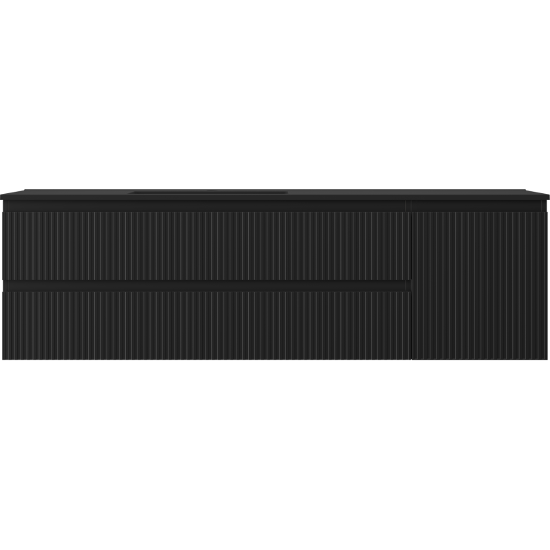 Mexen Rivel koupelnová skříňka 160 cm s umyvadlem Otis vlevo, 2S, 1D, rýhovaná, černá mat - 91A23-16047-3-BBFFF71-W18L71