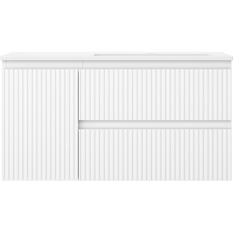 Mexen Rivel koupelnová skříňka 90 cm s umyvadlem Otis pravým, 2S, 1D, drážkovaná, bílá mat - 91A23-09047-3-BBFFF01-W18P01