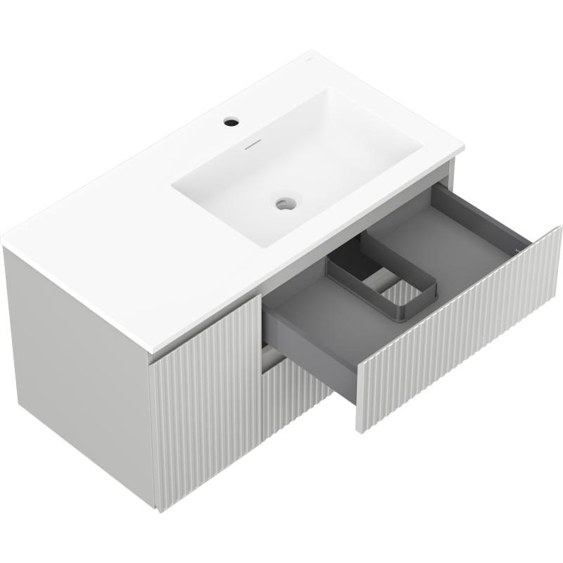 Mexen Rivel koupelnová skříňka 90 cm s umyvadlem Otis pravá, 2S, 1D, rýhovaná, šedá mat/bílá mat - 91A23-09047-3-BBFFF62-W18P01