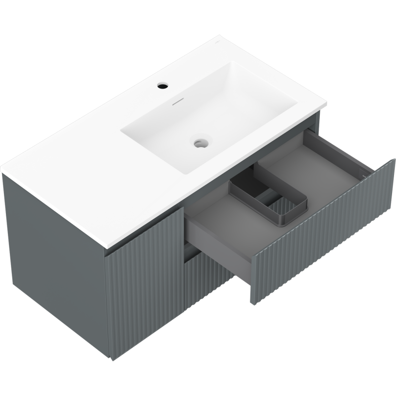 Mexen Rivel koupelnová skříňka 90 cm s umyvadlem Otis pravá, 2S, 1D, rýhovaná, grafit/bílá mat - 91A23-09047-3-BBFFF66-W18P01