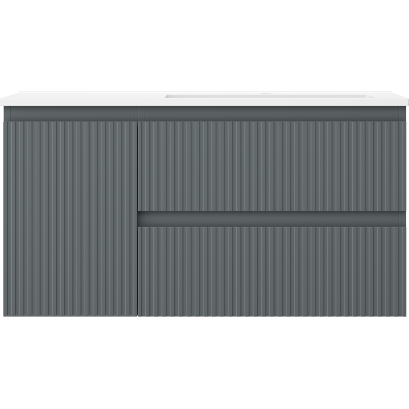 Mexen Rivel koupelnová skříňka 90 cm s umyvadlem Otis pravá, 2S, 1D, rýhovaná, grafit/bílá mat - 91A23-09047-3-BBFFF66-W18P01