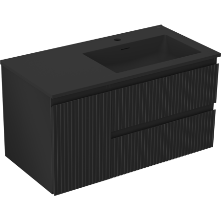 Mexen Rivel koupelnová skříňka 90 cm s umyvadlem Otis pravá, 2S, 1D, rýhovaná, černá mat - 91A23-09047-3-BBFFF71-W18P71