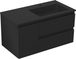 Mexen Rivel koupelnová skříňka 90 cm s umyvadlem Otis pravá, 2S, 1D, rýhovaná, černá mat - 91A23-09047-3-BBFFF71-W18P71