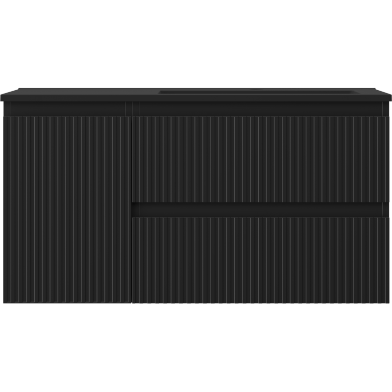 Mexen Rivel koupelnová skříňka 90 cm s umyvadlem Otis pravá, 2S, 1D, rýhovaná, černá mat - 91A23-09047-3-BBFFF71-W18P71