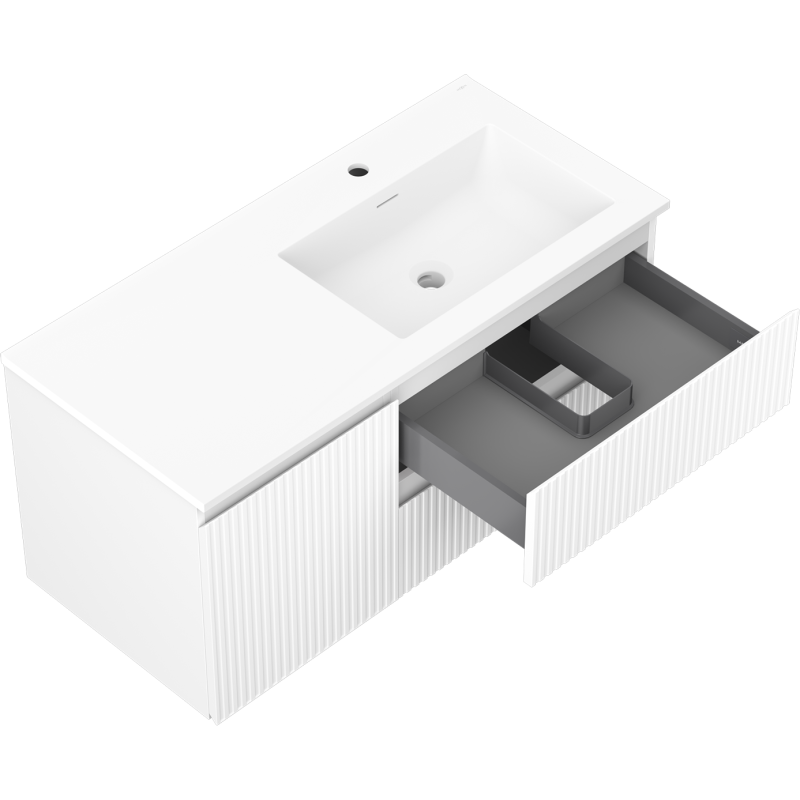 Mexen Rivel koupelnová skříňka 100 cm s umyvadlem Otis pravým, 2S, 1D, drážkovaná, bílá mat - 91A23-10047-3-BBFFF01-W18P01