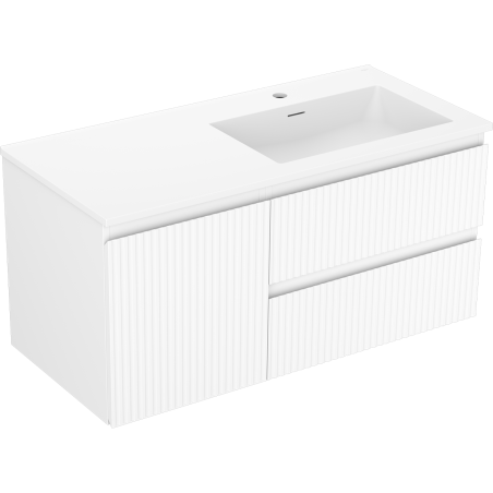 Mexen Rivel koupelnová skříňka 100 cm s umyvadlem Otis pravým, 2S, 1D, drážkovaná, bílá mat - 91A23-10047-3-BBFFF01-W18P01