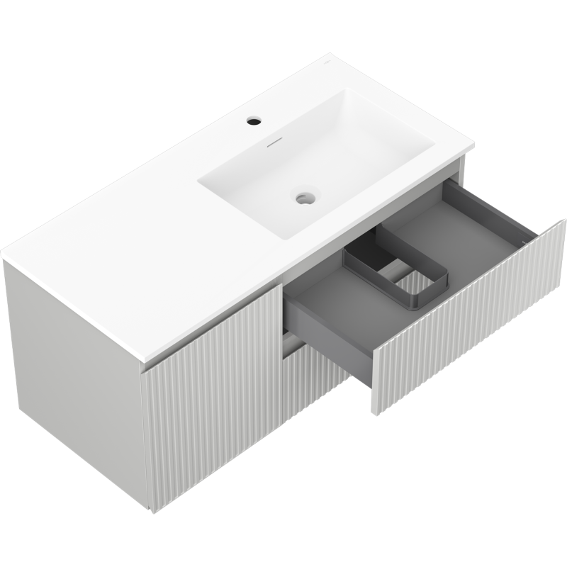 Mexen Rivel koupelnová skříňka 100 cm s umyvadlem Otis pravá, 2S, 1D, drážkovaná, šedá/bílá mat - 91A23-10047-3-BBFFF62-W18P01