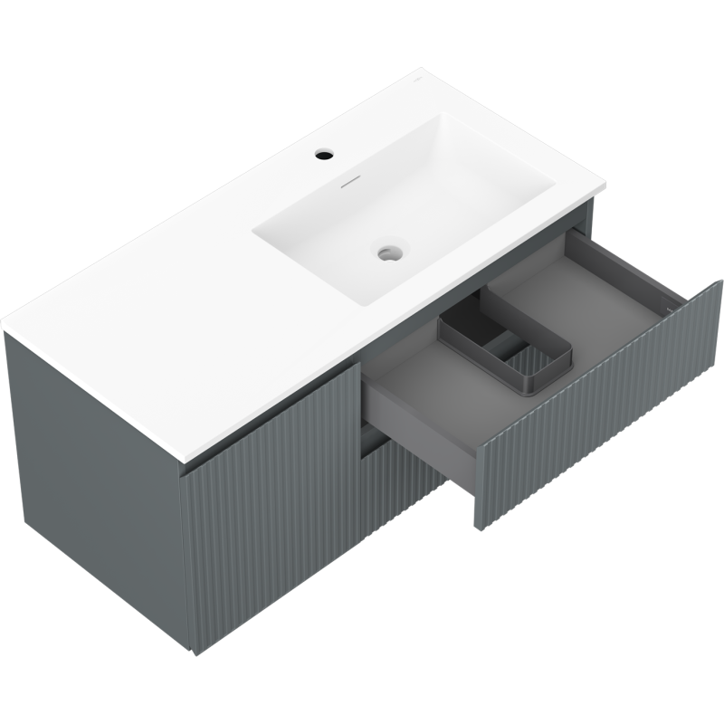 Mexen Rivel koupelnová skříňka Otis 100 cm s umyvadlem pravá, 2S, 1D, rýhovaná, grafitová/bílá matná