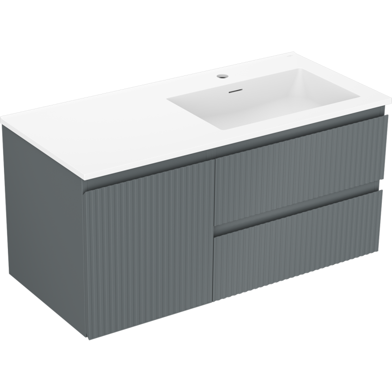 Mexen Rivel koupelnová skříňka Otis 100 cm s umyvadlem pravá, 2S, 1D, rýhovaná, grafitová/bílá matná