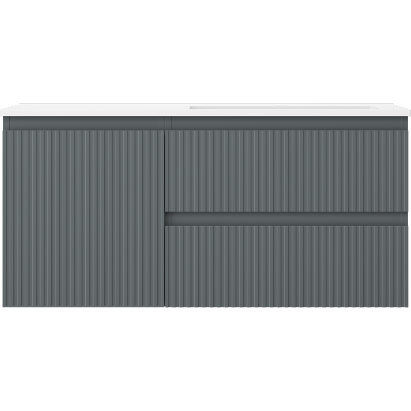Mexen Rivel koupelnová skříňka Otis 100 cm s umyvadlem pravá, 2S, 1D, rýhovaná, grafitová/bílá matná