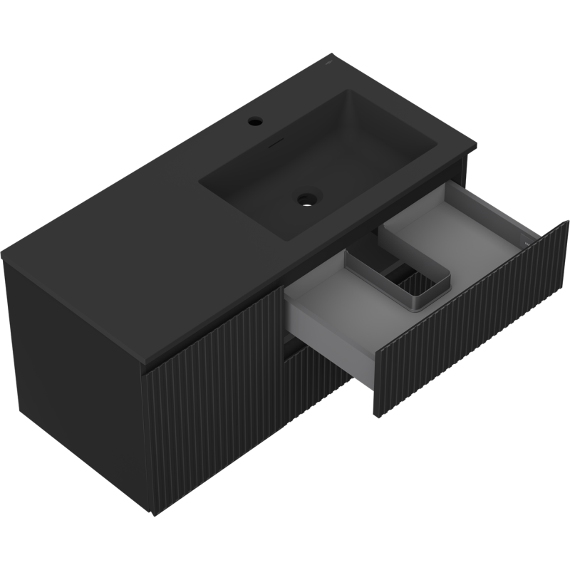 Mexen Rivel koupelnová skříňka 100 cm s umyvadlem Otis pravým, 2S, 1D, rýhovaná, černá matná - 91A23-10047-3-BBFFF71-W18P71