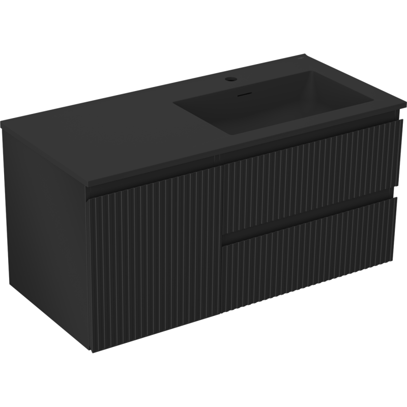 Mexen Rivel koupelnová skříňka 100 cm s umyvadlem Otis pravým, 2S, 1D, rýhovaná, černá matná - 91A23-10047-3-BBFFF71-W18P71