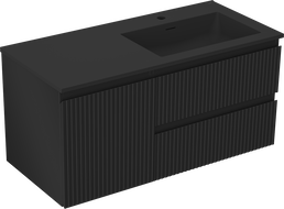 Mexen Rivel koupelnová skříňka 100 cm s umyvadlem Otis pravým, 2S, 1D, rýhovaná, černá matná - 91A23-10047-3-BBFFF71-W18P71