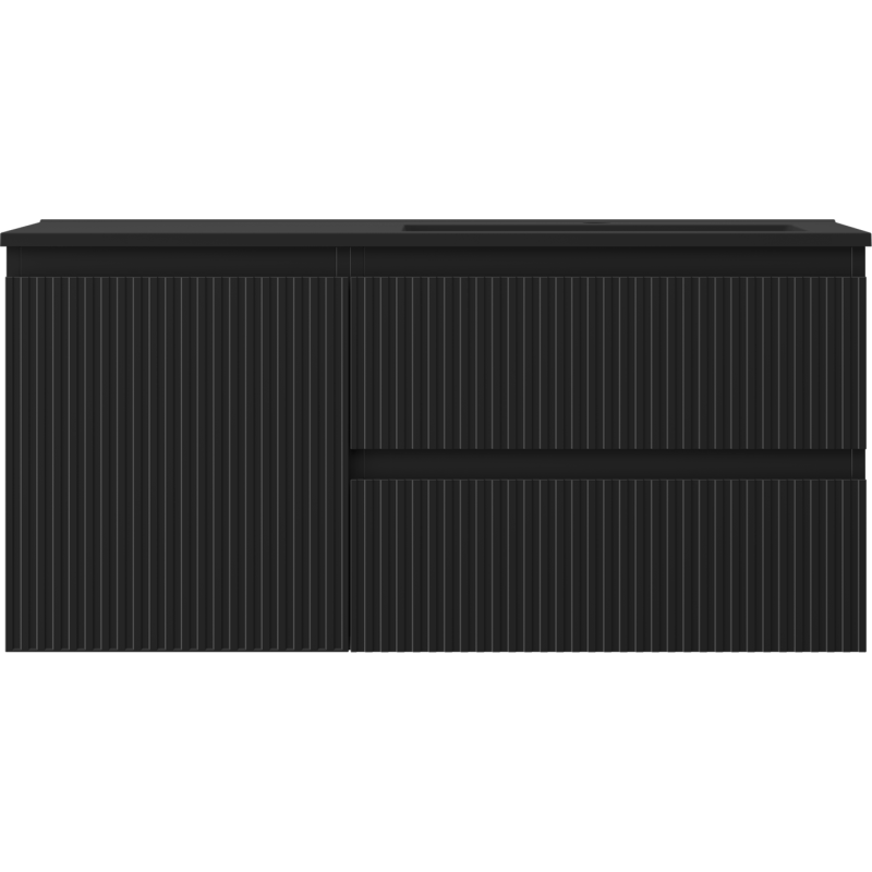 Mexen Rivel koupelnová skříňka 100 cm s umyvadlem Otis pravým, 2S, 1D, rýhovaná, černá matná - 91A23-10047-3-BBFFF71-W18P71