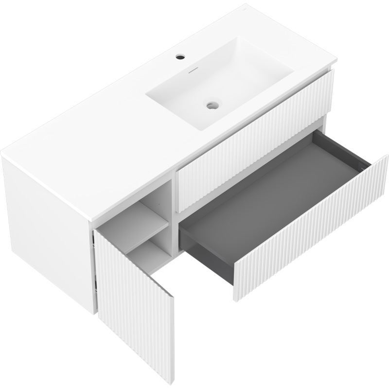 Mexen Rivel koupelnová skříňka 120 cm s umyvadlem Otis pravá, 2S, 1D, ryhovaná, bílá mat - 91A23-12047-3-BBFFF01-W18P01