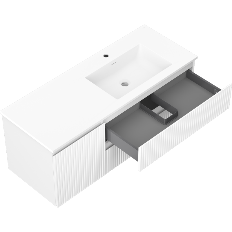 Mexen Rivel koupelnová skříňka 120 cm s umyvadlem Otis pravá, 2S, 1D, ryhovaná, bílá mat - 91A23-12047-3-BBFFF01-W18P01