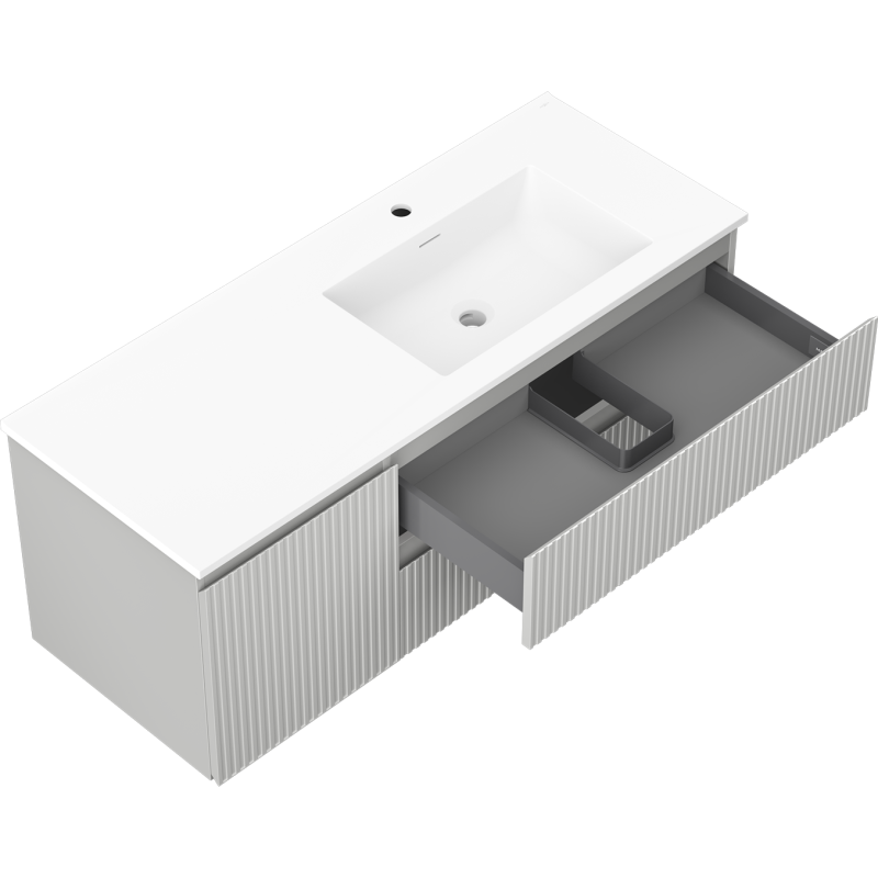 Mexen Rivel koupelnová skříňka 120 cm s umyvadlem Otis vpravo, 2S, 1D, drážkovaná, šedá/bílá mat - 91A23-12047-3-BBFFF62-W18P01