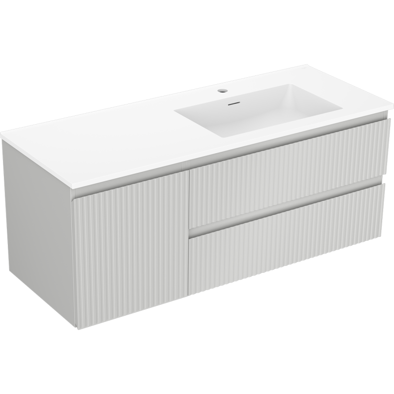 Mexen Rivel koupelnová skříňka 120 cm s umyvadlem Otis vpravo, 2S, 1D, drážkovaná, šedá/bílá mat - 91A23-12047-3-BBFFF62-W18P01