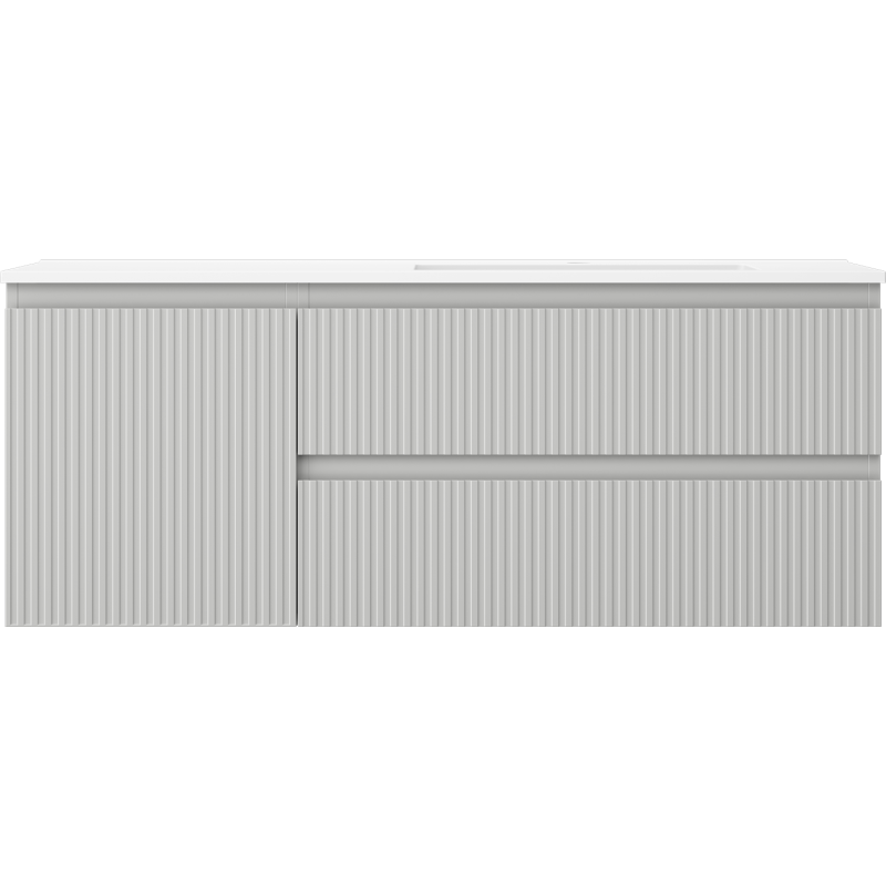 Mexen Rivel koupelnová skříňka 120 cm s umyvadlem Otis vpravo, 2S, 1D, drážkovaná, šedá/bílá mat - 91A23-12047-3-BBFFF62-W18P01