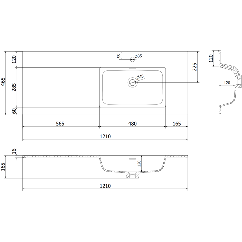 Mexen Rivel koupelnová skříňka 120 cm s umyvadlem Otis vpravo, 2S, 1D, rýhovaná, grafit/bílá mat - 91A23-12047-3-BBFFF66-W18P01