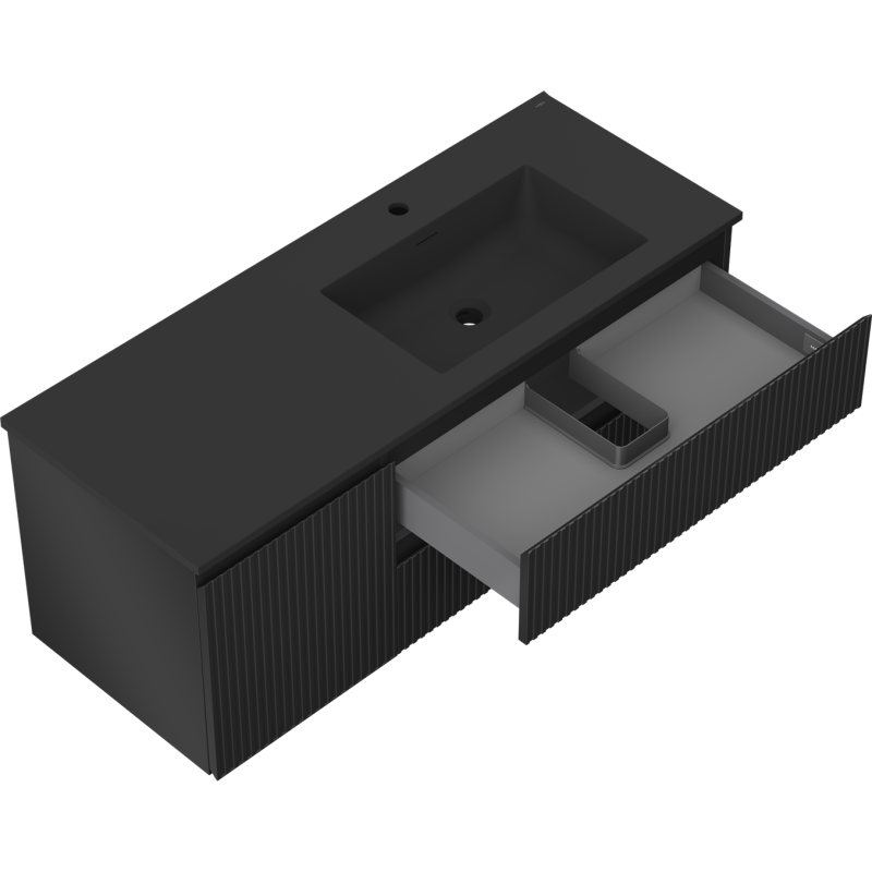 Mexen Rivel koupelnová skříňka 120 cm s umyvadlem Otis pravá, 2S, 1D, rýhovaná, černá mat - 91A23-12047-3-BBFFF71-W18P71