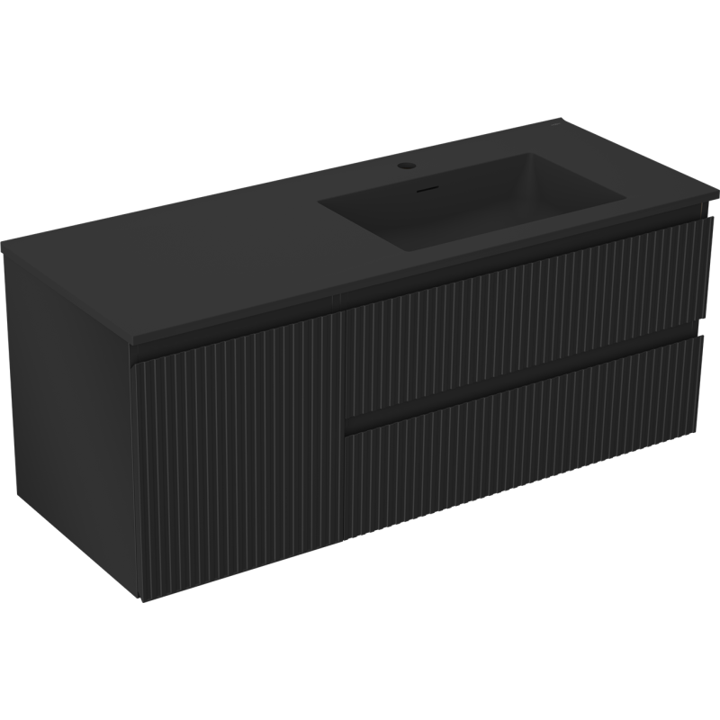Mexen Rivel koupelnová skříňka 120 cm s umyvadlem Otis pravá, 2S, 1D, rýhovaná, černá mat - 91A23-12047-3-BBFFF71-W18P71