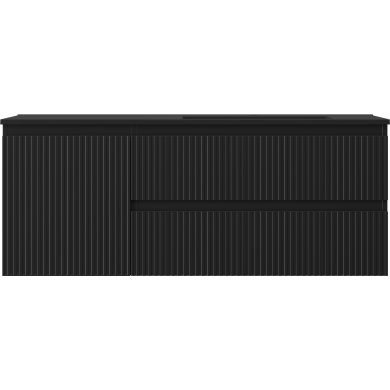 Mexen Rivel koupelnová skříňka 120 cm s umyvadlem Otis pravá, 2S, 1D, rýhovaná, černá mat - 91A23-12047-3-BBFFF71-W18P71