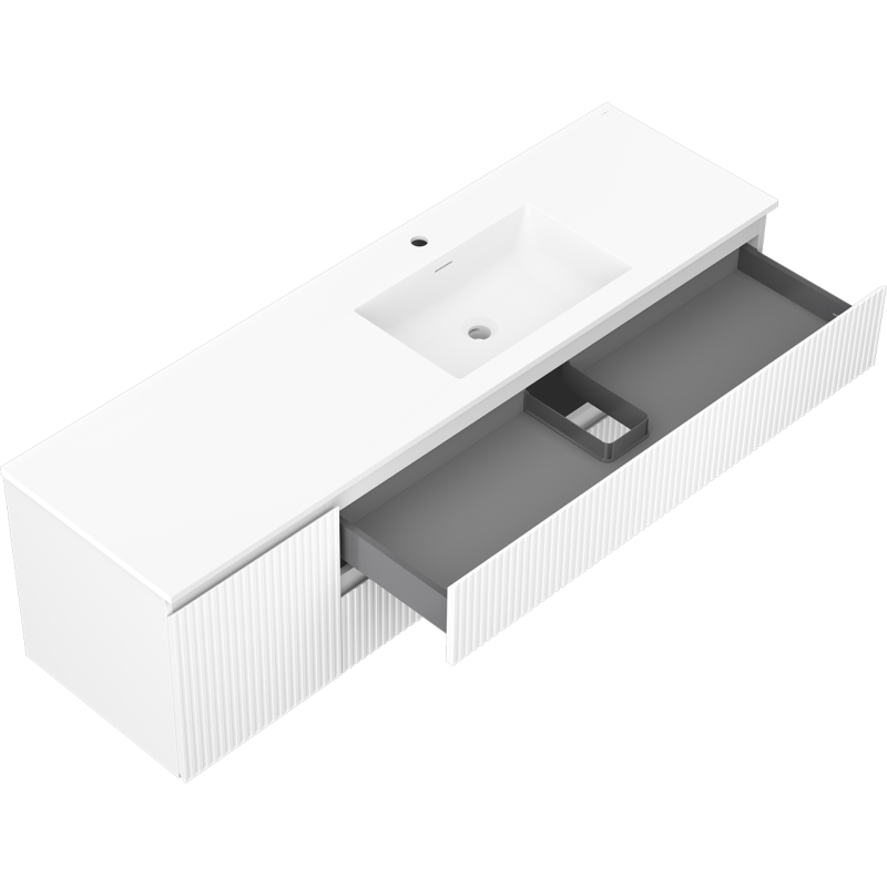 Mexen Rivel koupelnová skříňka 160 cm s umyvadlem Otis pravým, 2S, 1D, drážkovaná, bílá mat - 91A23-16047-3-BBFFF01-W18P01