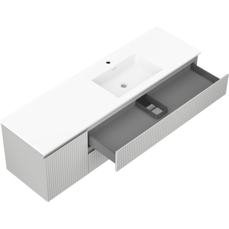 Mexen Rivel koupelnová skříňka 160 cm s umyvadlem Otis pravá, 2S, 1D, vroubkovaná, šedá/bílá mat - 91A23-16047-3-BBFFF62-W18P01