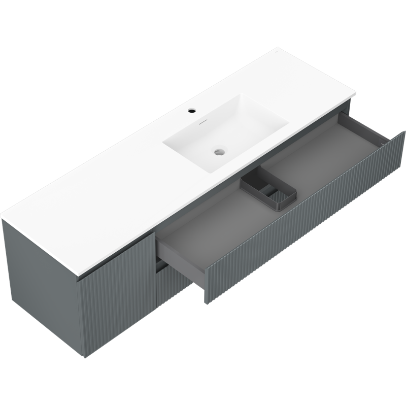 Mexen Rivel koupelnová skříňka 160 cm s umyvadlem Otis pravým, 2S, 1D, žebrovaná, grafitová/bílá matná