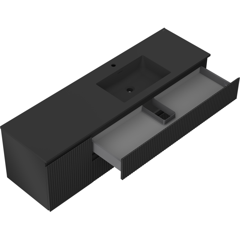 Mexen Rivel koupelnová skříňka 160 cm s umyvadlem Otis pravá, 2S, 1D, drážkovaná, černá mat - 91A23-16047-3-BBFFF71-W18P71