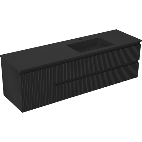 Mexen Rivel koupelnová skříňka 160 cm s umyvadlem Otis pravá, 2S, 1D, drážkovaná, černá mat - 91A23-16047-3-BBFFF71-W18P71