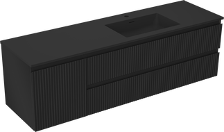 Mexen Rivel koupelnová skříňka 160 cm s umyvadlem Otis pravá, 2S, 1D, drážkovaná, černá mat - 91A23-16047-3-BBFFF71-W18P71