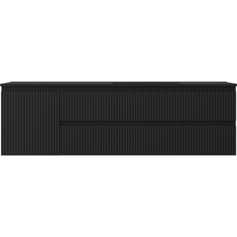 Mexen Rivel koupelnová skříňka 160 cm s umyvadlem Otis pravá, 2S, 1D, drážkovaná, černá mat - 91A23-16047-3-BBFFF71-W18P71