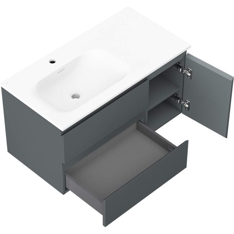 Mexen Orio koupelnová skříňka 90 cm s umyvadlem Vela levá, 2S, 1D, grafit mat/bílá mat - 91A13-09047-3-BBFFF66-W23L01