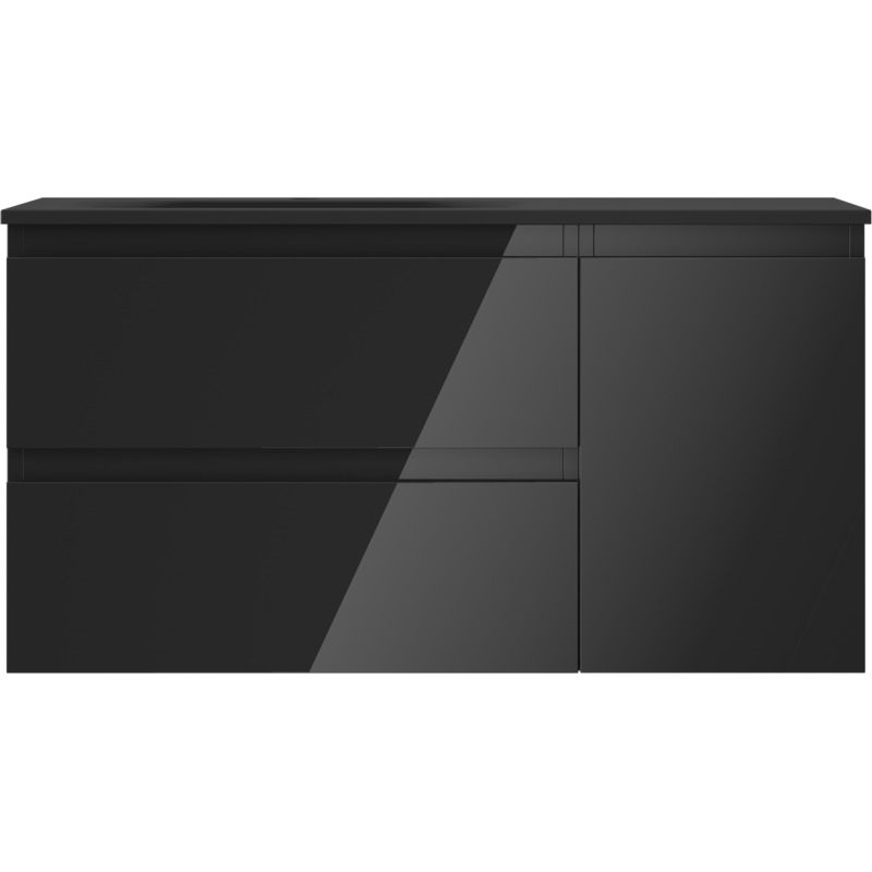 Mexen Orio koupelnová skříňka 90 cm s umyvadlem Vela levá, 2S, 1D, černý lesk/černý mat - 91A13-09047-3-BBFFF70-W23L71
