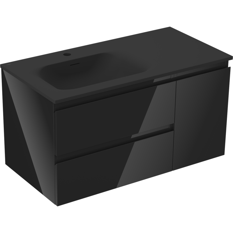 Mexen Orio koupelnová skříňka 90 cm s umyvadlem Vela levá, 2S, 1D, černý lesk/černý mat - 91A13-09047-3-BBFFF70-W23L71